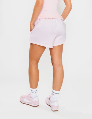 Kaiia Slogan Mini Sweat Shorts Shell Pink