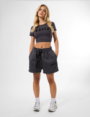 Kaiia Logo Relaxed Sweat Short Dark Grey