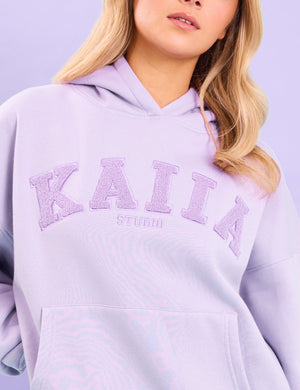 Kaiia Studio Borg Slogan Oversized Hoodie Lilac