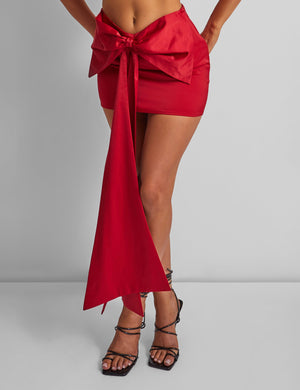 Kaiia Oversized Bow Sash Mini Skirt Co-ord in Red