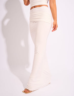 Kaiia Slinky Ruched Maxi Skirt Co-ord White