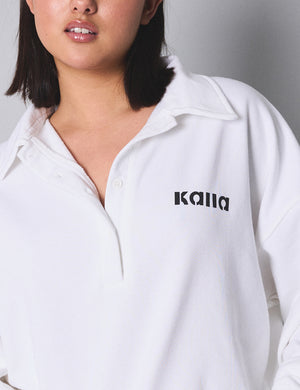 Kaiia Button Up Collar Sweatshirt White