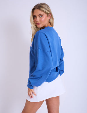 Kaiia Beverly Hills Tennis Oversized Sweatshirt Blue & Baby Pink