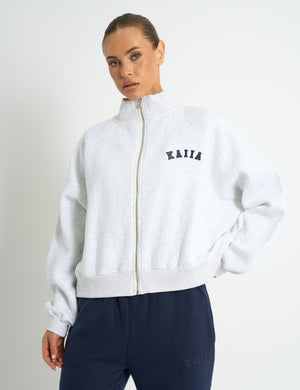 Kaiia Logo Zip Through Sweatshirt Light Grey Marl