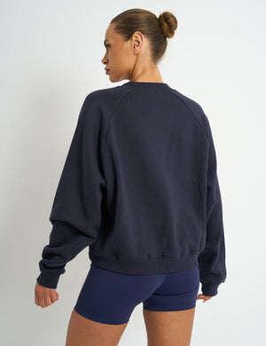 Kaiia Script V Neck Oversized Sweatshirt Navy & Yellow