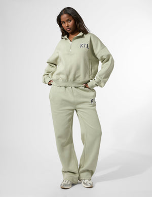 Kaiia KTL Logo Oversized Quarter Zip Sweatshirt Sage