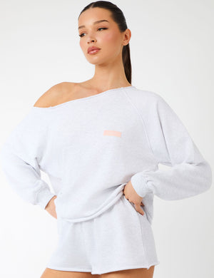 Kaiia Label Logo One Shoulder Jumper Light Grey Marl