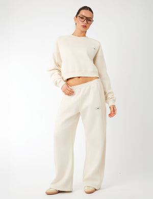 Kaiia Label Logo Rib Panel Cropped Oversized Sweatshirt Cream