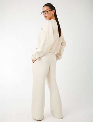 Kaiia Label Logo Rib Panel Cropped Oversized Sweatshirt Cream