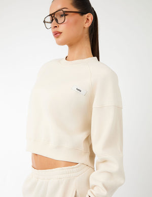 Kaiia Label Logo Rib Panel Cropped Oversized Sweatshirt Cream