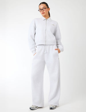 Kaiia Label Logo Collared Zip Through Sweatshirt Light Grey Marl