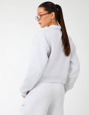 Kaiia Label Logo Collared Zip Through Sweatshirt Light Grey Marl