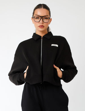 Kaiia Label Logo Collared Zip Through Sweatshirt Black
