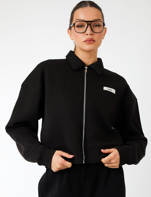 Kaiia Label Logo Collared Zip Through Sweatshirt Black