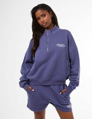 Kaiia Running Club Logo Quarter Zip Sweatshirt Light Navy