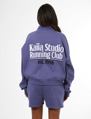 Kaiia Running Club Logo Quarter Zip Sweatshirt Light Navy
