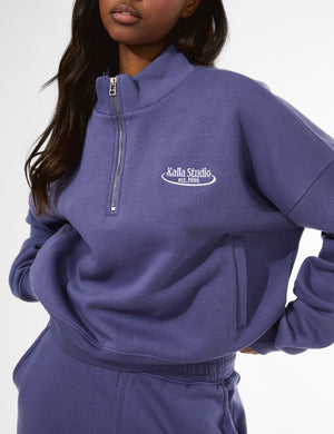 Kaiia Running Club Logo Quarter Zip Sweatshirt Light Navy