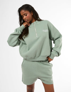 Kaiia Running Club Logo Quarter Zip Sweatshirt Green Tea