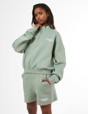 Kaiia Running Club Logo Quarter Zip Sweatshirt Green Tea