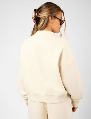 Kaiia Script Logo Button Down Detail Sweat Cardigan Crème