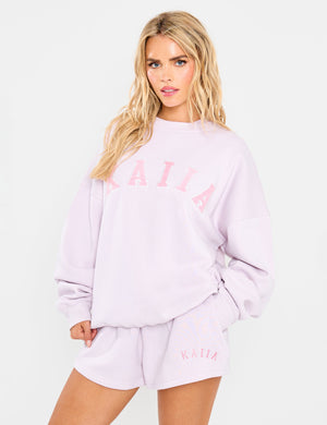 Kaiia Slogan Oversized Sweatshirt Pale Lavender