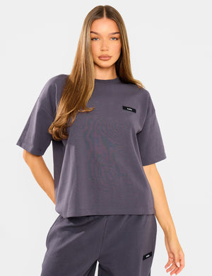 Kaiia Interlock Boxy T-Shirt Midnight Charcoal