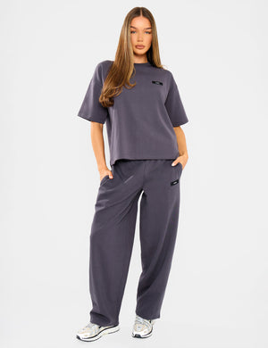 Kaiia Interlock Boxy T-Shirt Midnight Charcoal