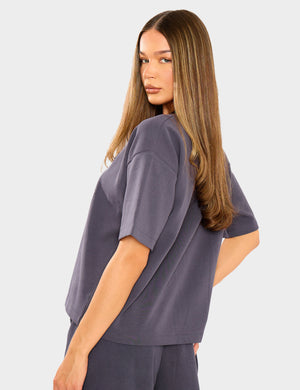 Kaiia Interlock Boxy T-Shirt Midnight Charcoal