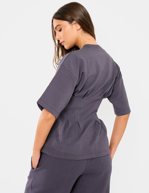 Kaiia Interlock Cinched Waist T-Shirt Midnight Charcoal