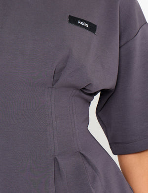 Kaiia Interlock Cinched Waist T-Shirt Midnight Charcoal