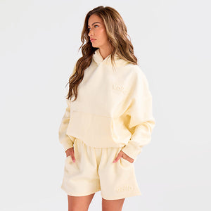 Kaiia Embossed Logo Oversized Hoodie Lemon