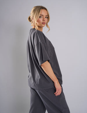 Kaiia Studio Distressed Applique Oversized T-Shirt Dark Grey