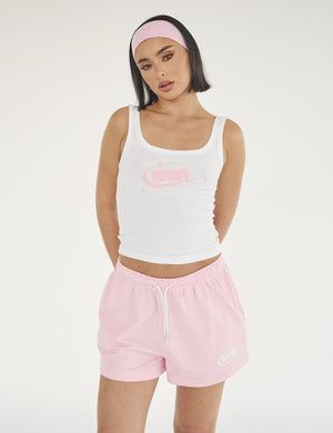 Kaiia Star Bubble Logo Vest Top White & Baby Pink