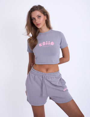 Kaiia Design Bubble Logo Baby Tee Slate Grey & Pink