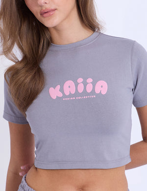 Kaiia Design Bubble Logo Baby Tee Slate Grey & Pink