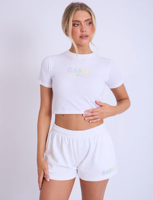 Kaiia Design Bubble Logo Baby Tee Off White & Rainbow