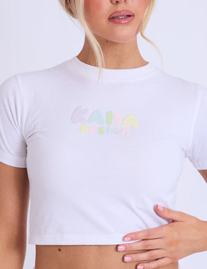 Kaiia Design Bubble Logo Baby Tee Off White & Rainbow