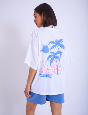 Kaiia Studio Palm Tree Bubble Logo Oversized T-shirt White & Blue