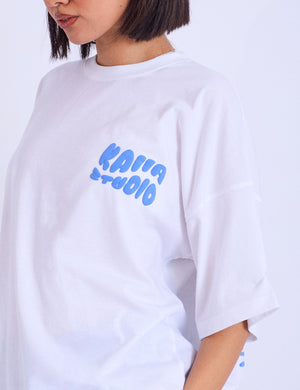 Kaiia Studio Palm Tree Bubble Logo Oversized T-shirt White & Blue