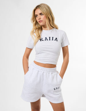 Kaiia Longline Baby Tee Light Grey Marl & Navy