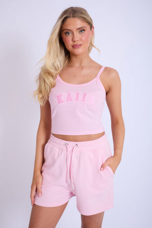 Kaiia Logo Cami Vest Top Baby Pink