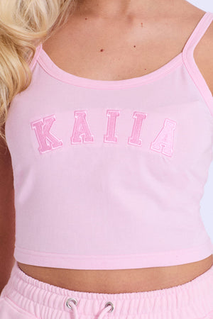 Kaiia Logo Cami Vest Top Baby Pink