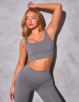 Kaiia Sculpt Square Neck Crop Top Slate Grey