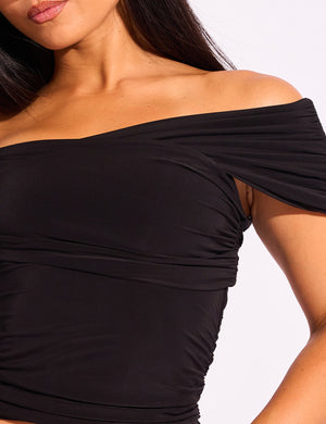 Slinky Drape Off Shoulder Top Black