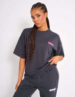 Kaiia Star Ombre Graphic Oversized Tee Charcoal