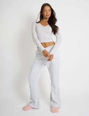 Kaiia Bow Detail Ruched Top Light Grey Marl