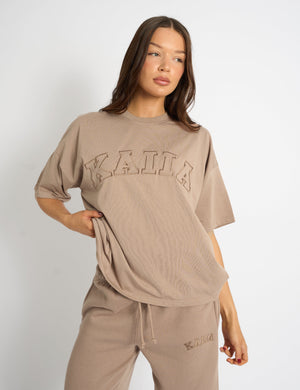 Kaiia Script Logo Oversized T-Shirt Latte