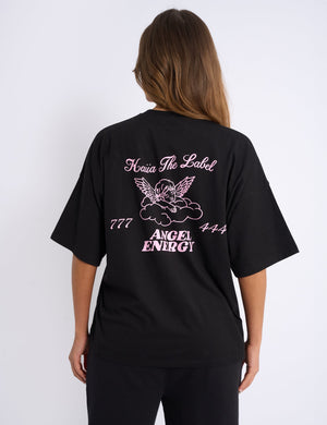 Kaiia Angel Graphic Oversized T-Shirt Black & Pink