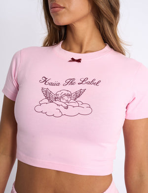 Kaiia Angel Graphic Baby Tee Pink & Burgundy