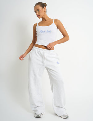 Kaiia Script Logo Cami Top Light Grey Marl & Vintage Blue